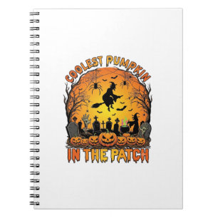 Coolest Pumpkin Patch Halloween Witch Spiders Grav Notebook