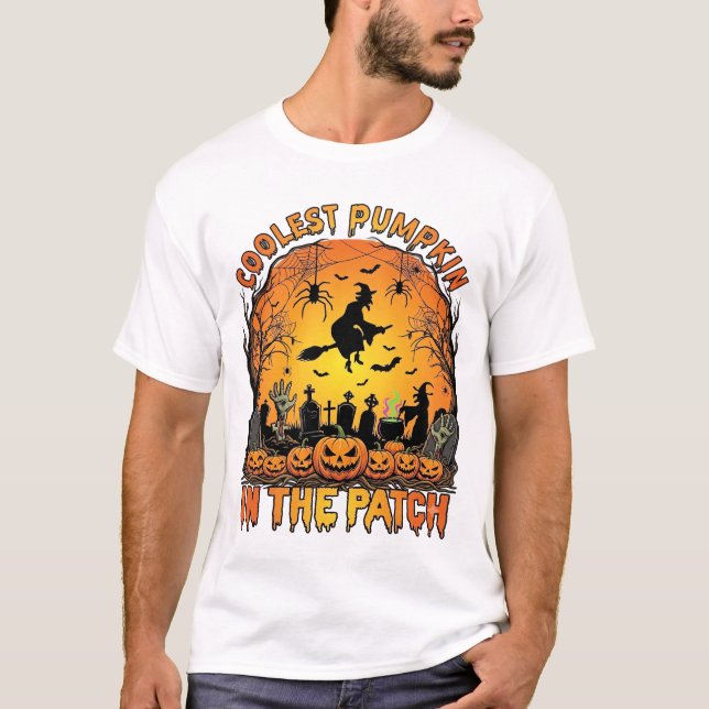 Coolest Pumpkin Patch Halloween Witch Spiders Grav T-Shirt (Front)