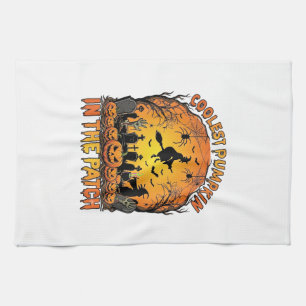 Coolest Pumpkin Patch Halloween Witch Spiders Grav Tea Towel