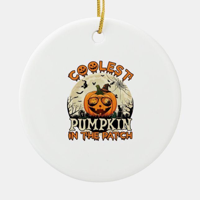 Coolest Pumpkin Patch Sunglasses Witch Hat Hallowe Ceramic Tree Decoration (Front)