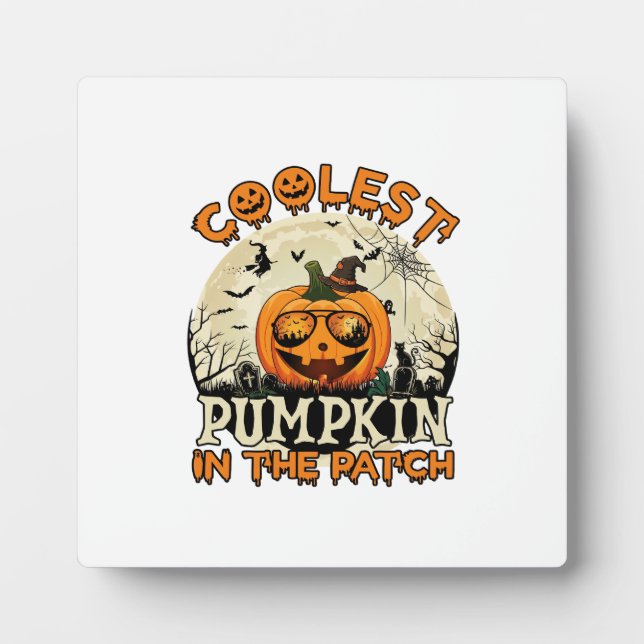 Coolest Pumpkin Patch Sunglasses Witch Hat Hallowe Plaque (Front)