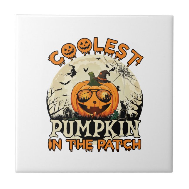 Coolest Pumpkin Patch Sunglasses Witch Hat Hallowe Tile (Front)
