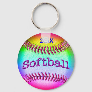 Coolest Rainbow TEAM Softball Keychains with YEAR