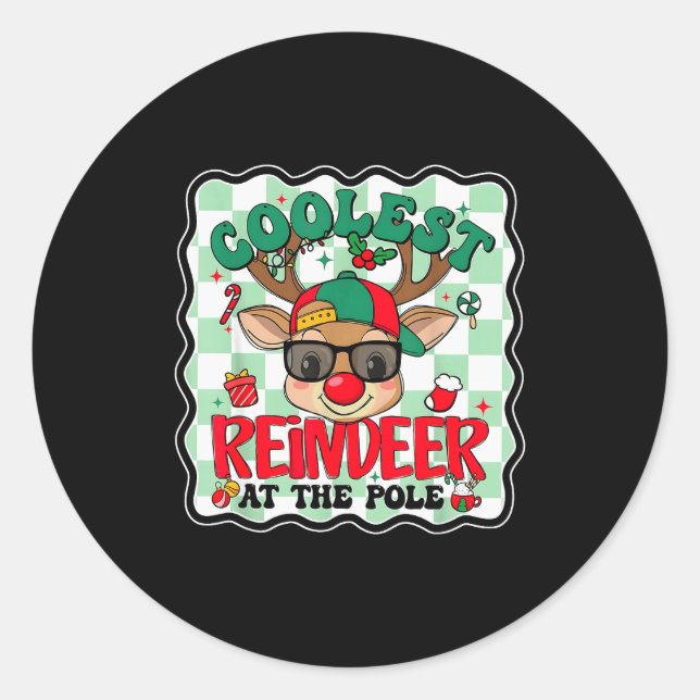 Coolest Reindeer At The Le Funny Christmas Matchin Classic Round Sticker (Front)