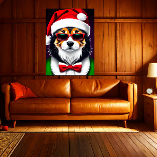 Coolest Santa Dog in Town AI Art Poster