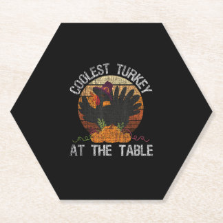 Coolest Turkey At The Table Retro Thanksgiving Fal Paper Coaster