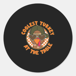 Coolest Turkey At The Table Thanksgiving Boys Kids Classic Round Sticker