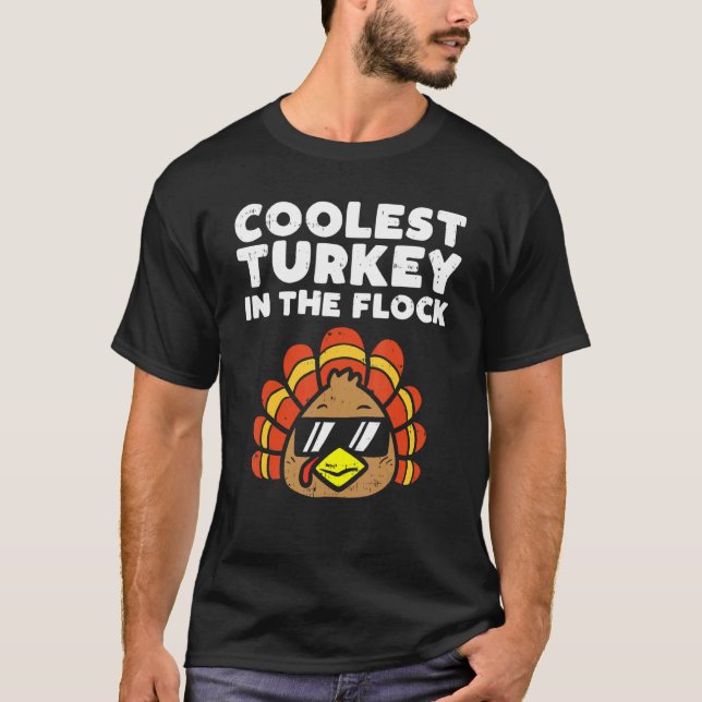 Coolest Turkey Flock Cute Thanksgiving Kids Boys G T-Shirt (Front)