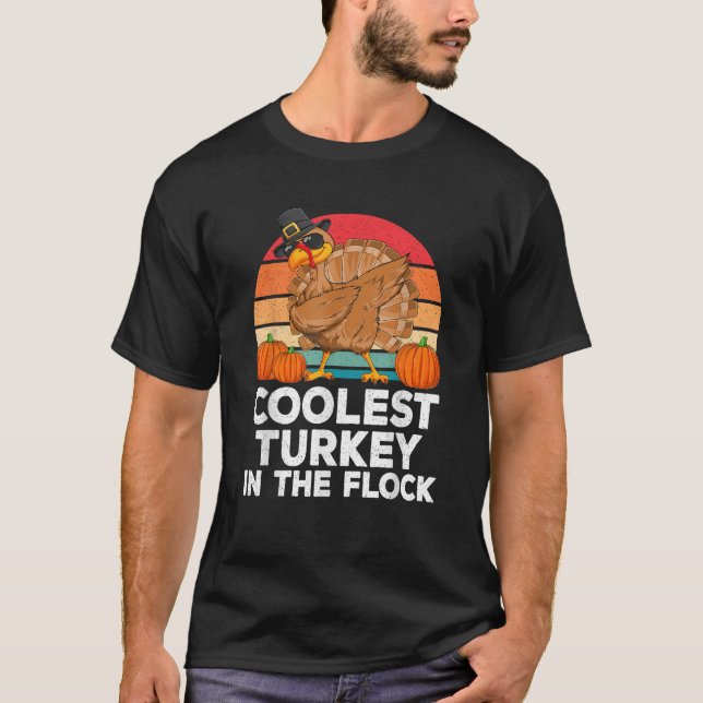 Coolest Turkey In The Flock Thanksgiving Fall Boys T-Shirt (Front)