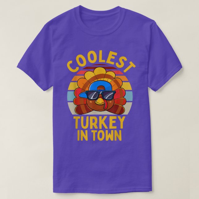 Coolest Turkey In Town Thanksgiving Family Boy Gir T-Shirt (Design Front)