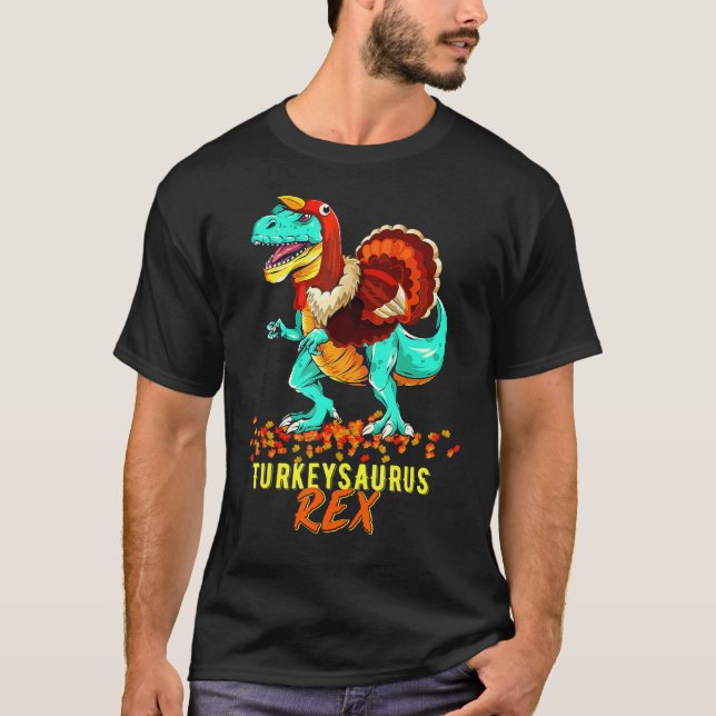 Coolest Turkey Trex Dinosaur Happy Thanksgiving Bo T-Shirt (Front)