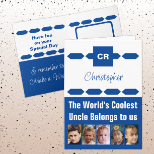 Coolest Uncle 5 photo blue white birthday Card