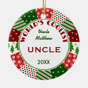 COOLEST UNCLE or Any Name Christmas Gift Ceramic Tree Decoration
