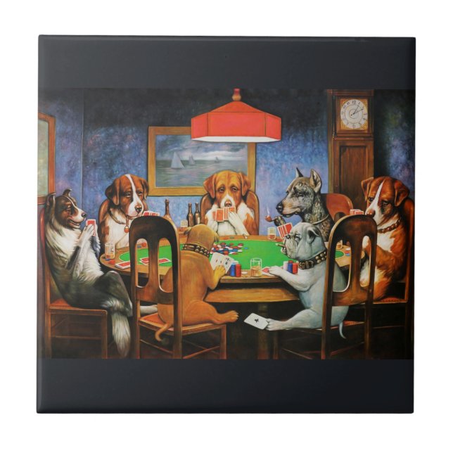Coolidge Classic Vintage Dog Poker Game Art Tile (Front)