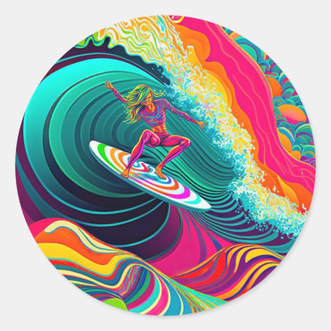 Coolsurf Surf Girl - Surfgirl - Surfcamp Poster Classic Round Sticker (Front)