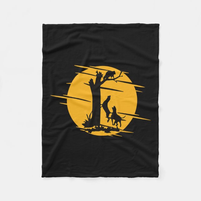 Coon Hound Dog Treeing A Racoon Howling - Fun Coo Fleece Blanket (Front)