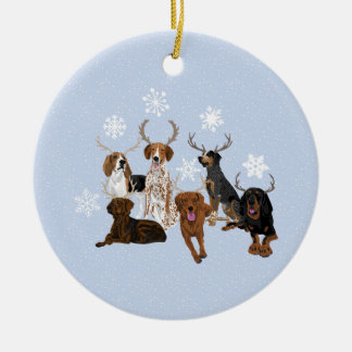 Coonhound Antlers Blue Ceramic Tree Decoration