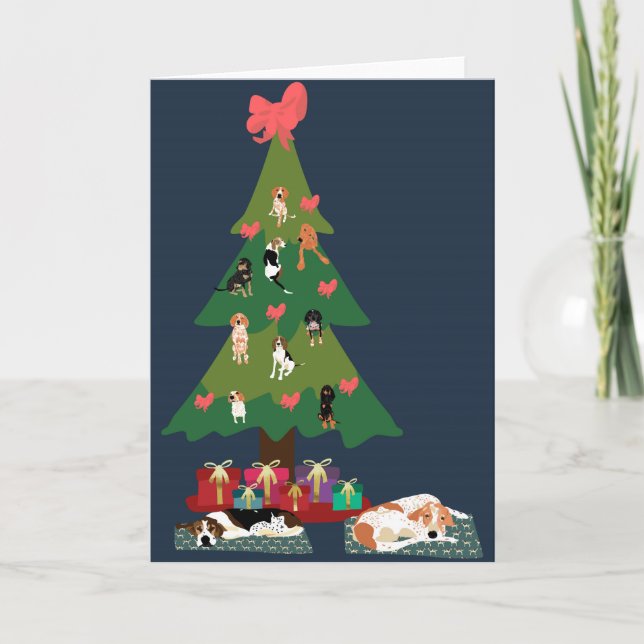 Coonhound Christmas Tree Holiday Card (Front)