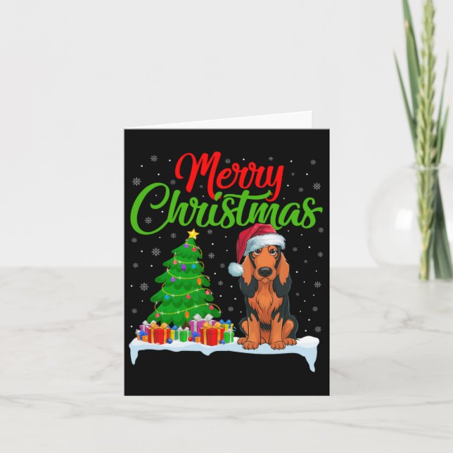 Coonhound Dog Christmas Tree Lights Xmas Coonhound Card (Front)