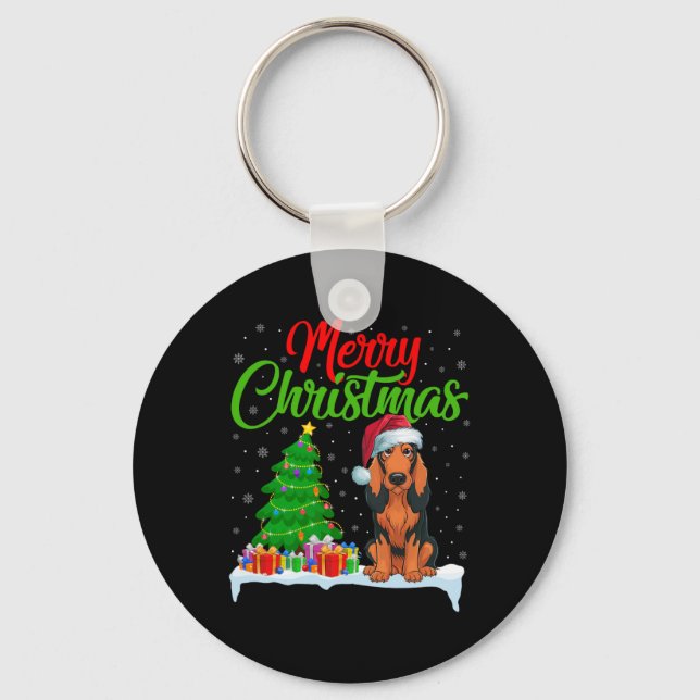Coonhound Dog Christmas Tree Lights Xmas Coonhound Key Ring (Front)