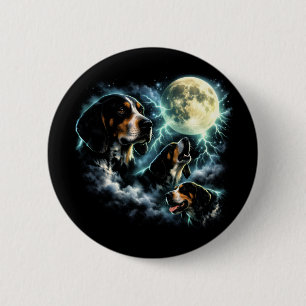 Coonhound Howling Under the Moon Rustic Dog 6 Cm Round Badge