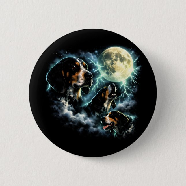Coonhound Howling Under the Moon Rustic Dog 6 Cm Round Badge (Front)