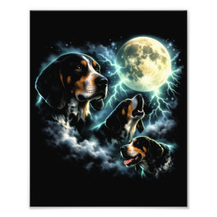 Coonhound Howling Under the Moon Rustic Dog Photo Print