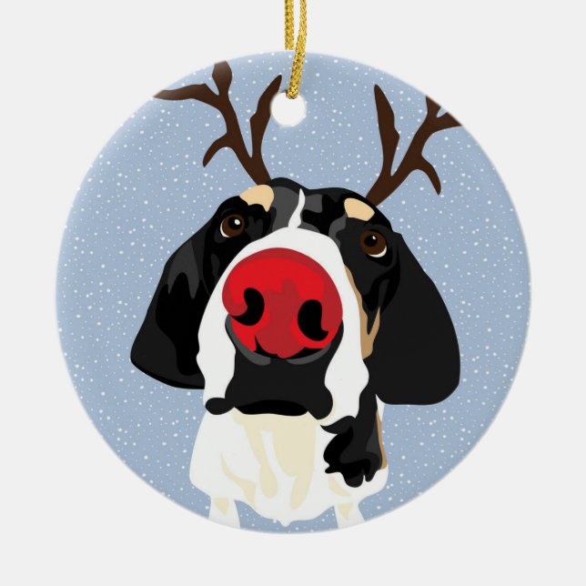 Coonhound Rudolph Ceramic Tree Decoration (Front)