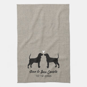Coonhound Silhouettes with Heart and Text Tea Towel