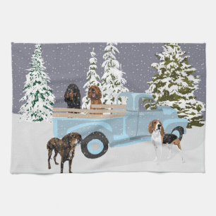 Coonhound Truck in the Snow Tea Towel