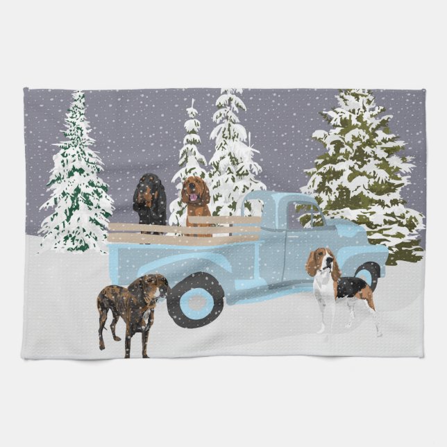 Coonhound Truck in the Snow Tea Towel (Horizontal)