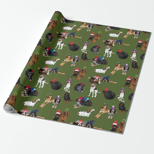 Coonhounds in Hats 2020 moss Wrapping Paper (Unrolled)