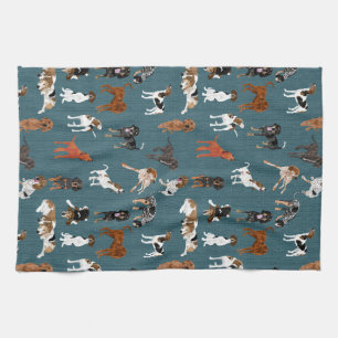 Coonhounds on Dark Teal Tea Towel