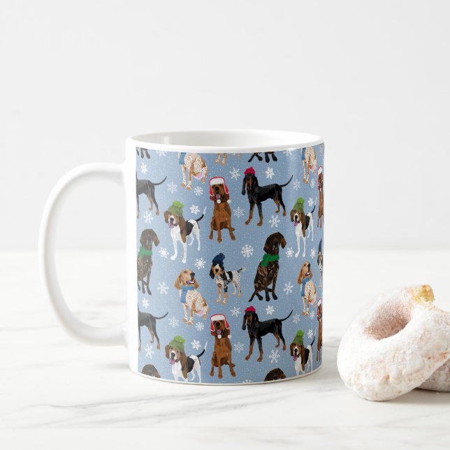 Coonhounds snowflakes coffee mug (With Donut)