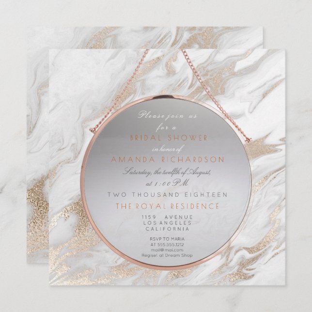 Cooper Bridal Shower Pearly Pink Marble White Gray Invitation (Front/Back)