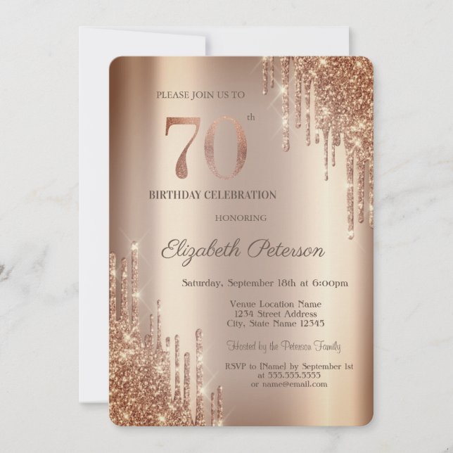 Cooper Glitter Drips 70th Birthday Invitation (Front)