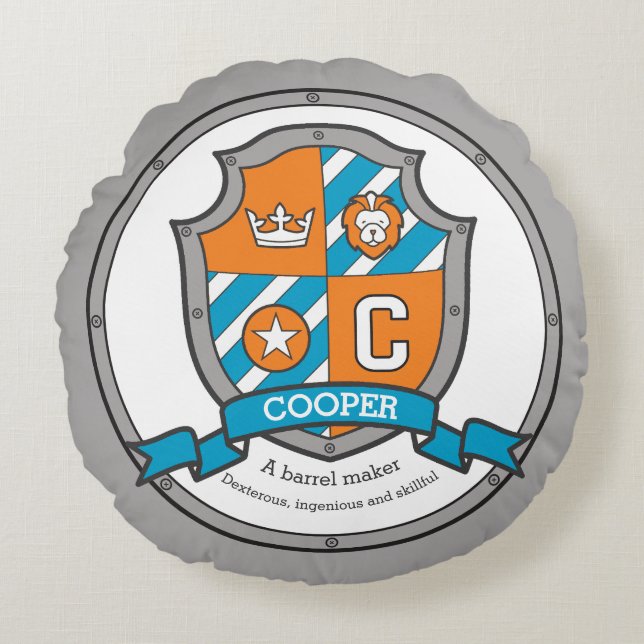 Cooper letter C name meaning heraldry shield  Round Cushion (Front)