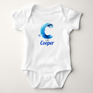 Cooper Name Reveal Letter C Boy Blue Paint Ocean  Baby Bodysuit