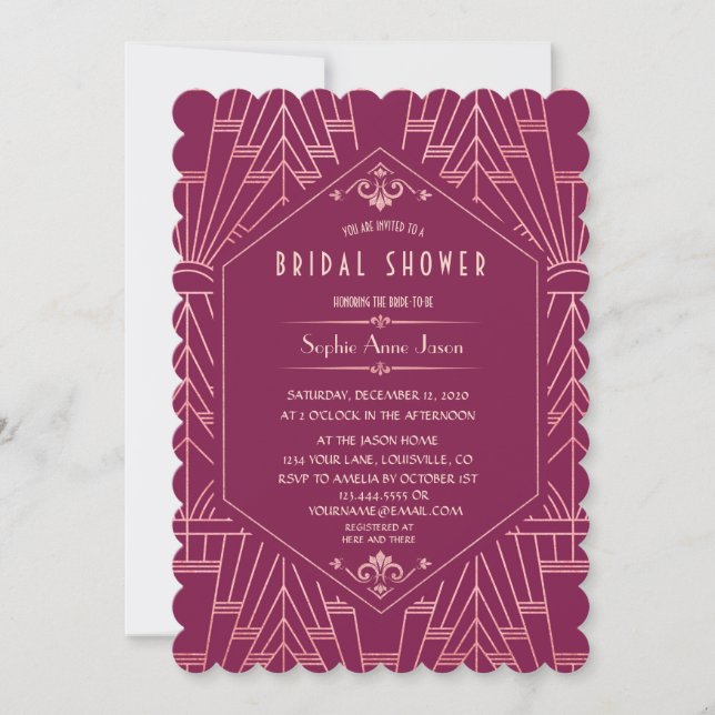 Cooper Rose Great Gatsby 1920s Bridal Shower Invitation (Front)
