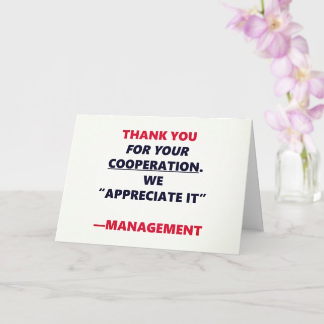 Cooperation Funny Thank You Office Humour Card (Orchid)