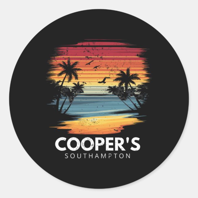 Cooper's Beach Southampton Surfboard Surfing Vinta Classic Round Sticker (Front)