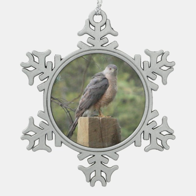 Cooper's Hawk Snowflake Pewter Christmas Ornament (Front)