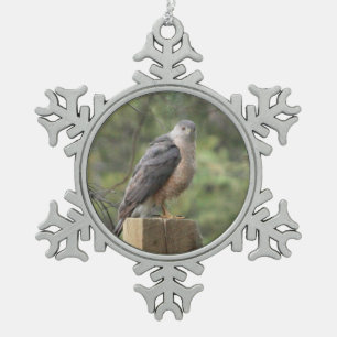 Cooper's Hawk Snowflake Pewter Christmas Ornament