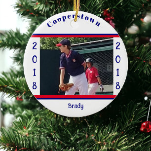 Cooperstown Baseball Photo Year Keepsake Ceramic Tree Decoration