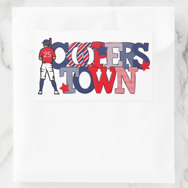 Cooperstown Baseball Player Custom Year Patriotic Rectangular Sticker (Bag)