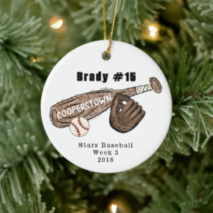 Cooperstown Bat Ball Glove Team Fun Facts Ceramic Tree Decoration