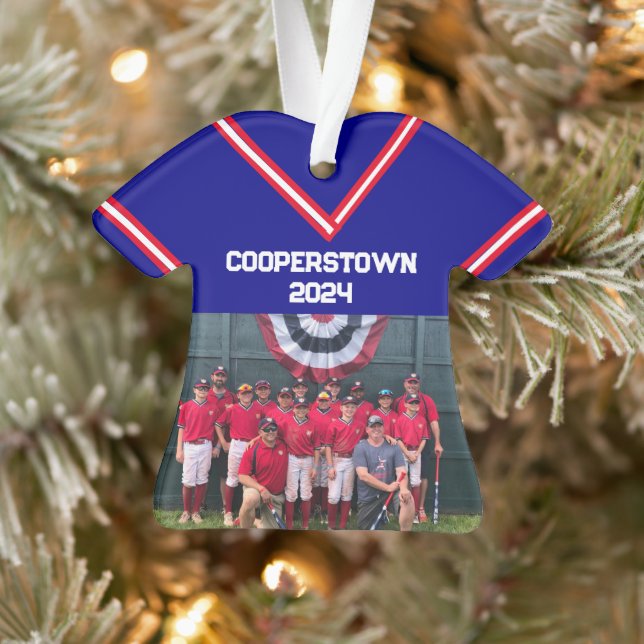Cooperstown Blue Jersey Year Photo Number Ornament (Tree)
