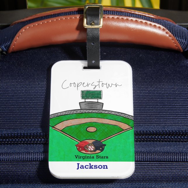 Cooperstown Field Team Name Player Personalised Luggage Tag (Front Insitu 2)