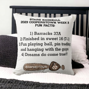 Cooperstown NY Baseball Bat Fun Facts Keepsake Cushion