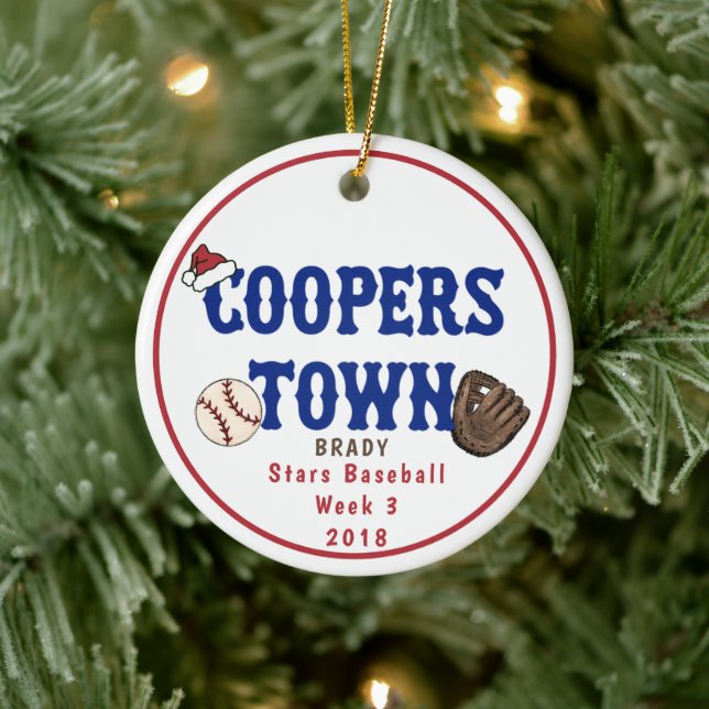 Cooperstown NY Baseball Custom Fun Facts Santa Hat Ceramic Tree Decoration (Tree)
